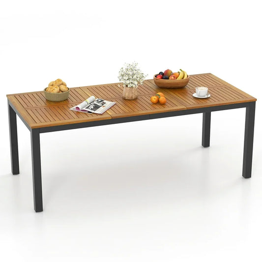 Costway 79" Acacia Wood Patio Table 8-Person Outdoor Dining Table with Umbrella Hole