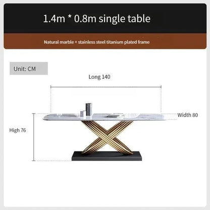Modern Dining Table With Stainless Steel Finish Black White Desk Top For Six People Home Rectangle Luxury Marble Kitchen Table