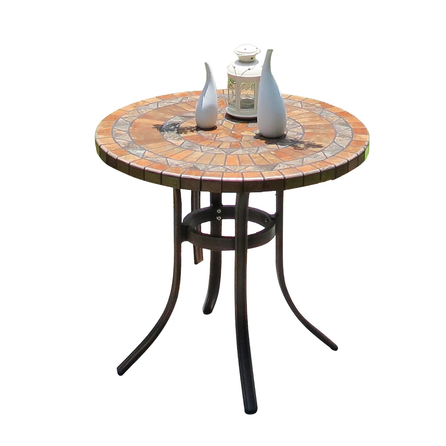 Tile Patio Table Aluminum Frame Outdoor Table Bistro Table All Weather Garden Table Faux Wood Grain Backyard Table Dining Table