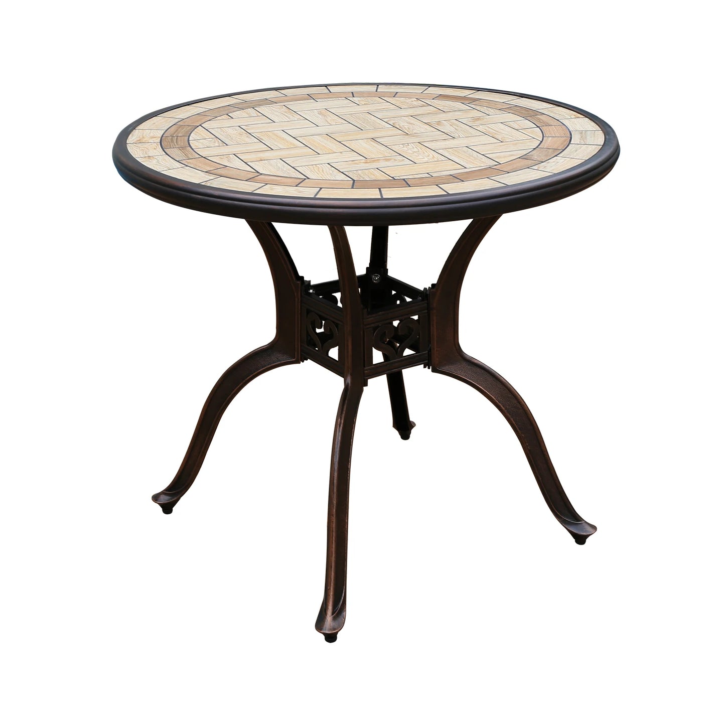 Tile Patio Table Aluminum Frame Outdoor Table Bistro Table All Weather Garden Table Faux Wood Grain Backyard Table Dining Table