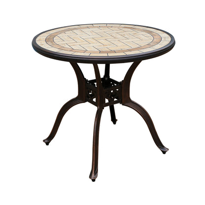 Tile Patio Table Aluminum Frame Outdoor Table Bistro Table All Weather Garden Table Faux Wood Grain Backyard Table Dining Table