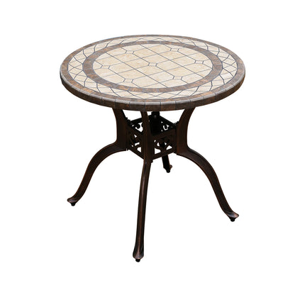 Tile Patio Table Aluminum Frame Outdoor Table Bistro Table All Weather Garden Table Faux Wood Grain Backyard Table Dining Table