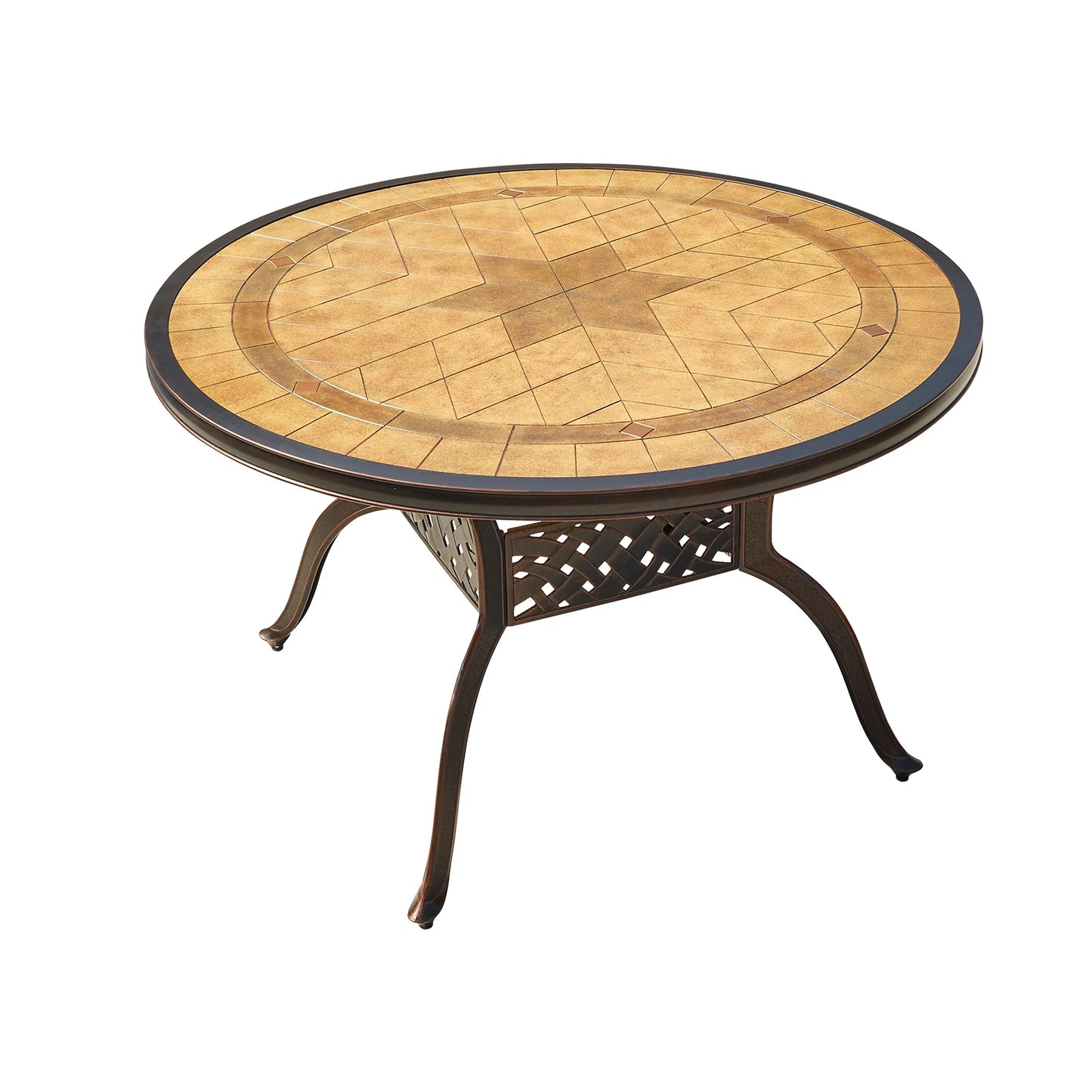 Tile Patio Table Aluminum Frame Outdoor Table Bistro Table All Weather Garden Table Faux Wood Grain Backyard Table Dining Table