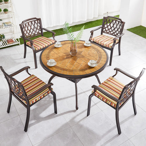 Tile Patio Table Aluminum Frame Outdoor Table Bistro Table All Weather Garden Table Faux Wood Grain Backyard Table Dining Table